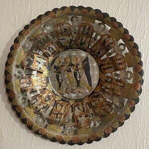 Vintage Egyptian Women Musicians Etched Brass Copper Silverplate Display Plate